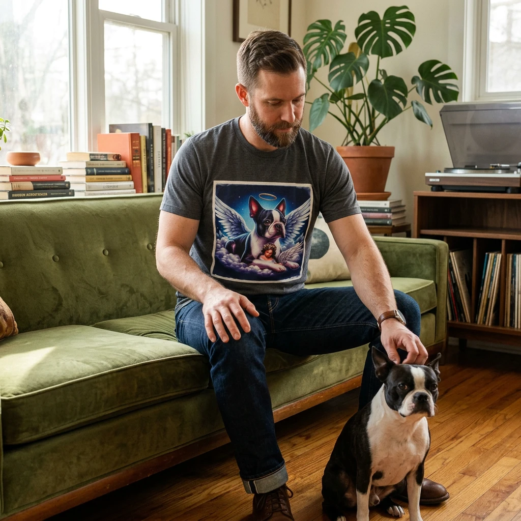 Boston Terrier Angel And Girl Shirt For Women Men Kids Dog Lover Gift Cute Tuxedo Markings American Gentleman Fashion T-Shirt Printify