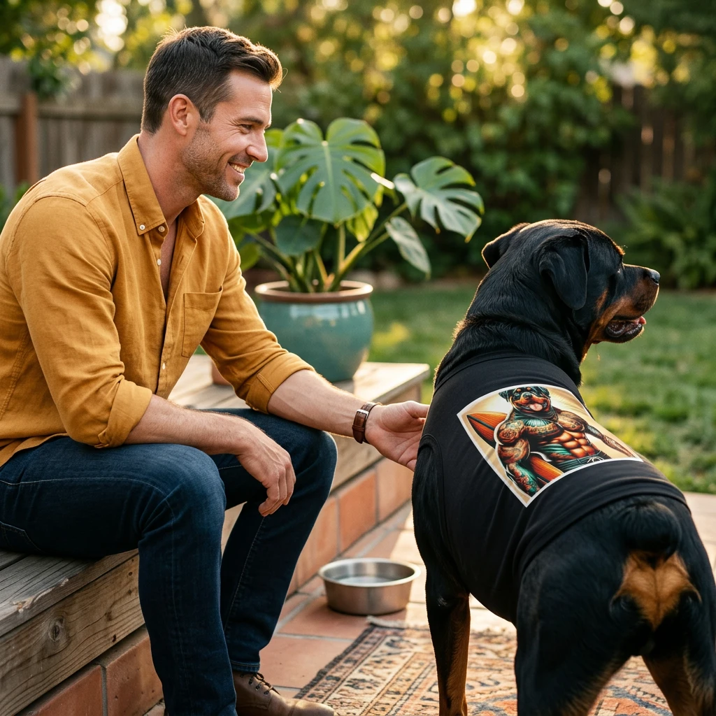 Pet Tank Top Rottie handsome surfer Pets Printify