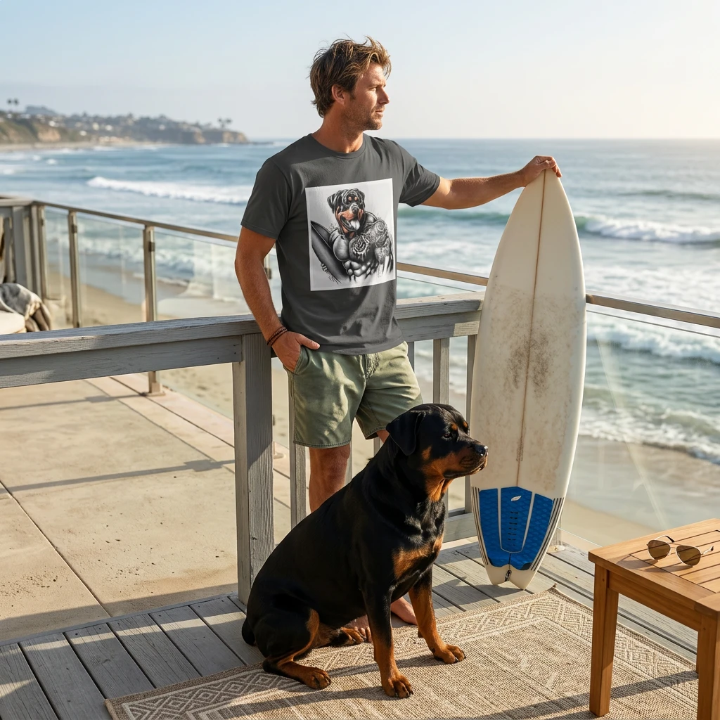 Rottweiler muscles surfer shirt T-Shirt Printify