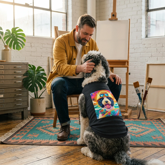 Pet Tank Top Sheepadoodle colorful surfer Pets Printify