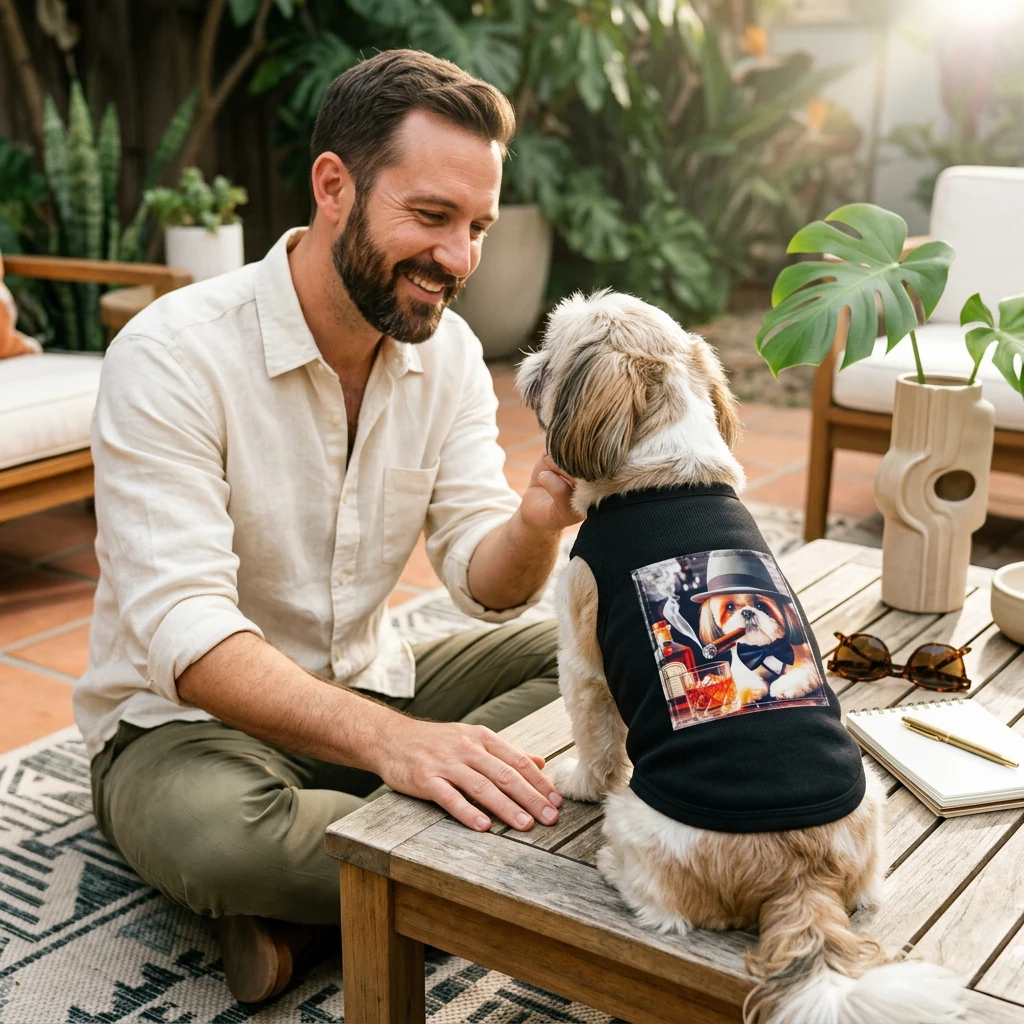 Pet Tank Top Shih Tzu whiskey drinking Pets Printify