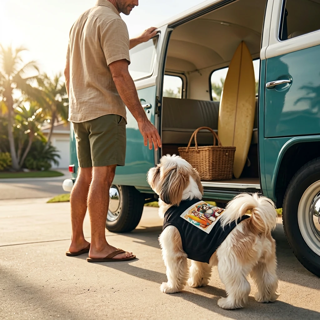 Pet Tank Top Shih Tzu surfer puppy Pets Printify