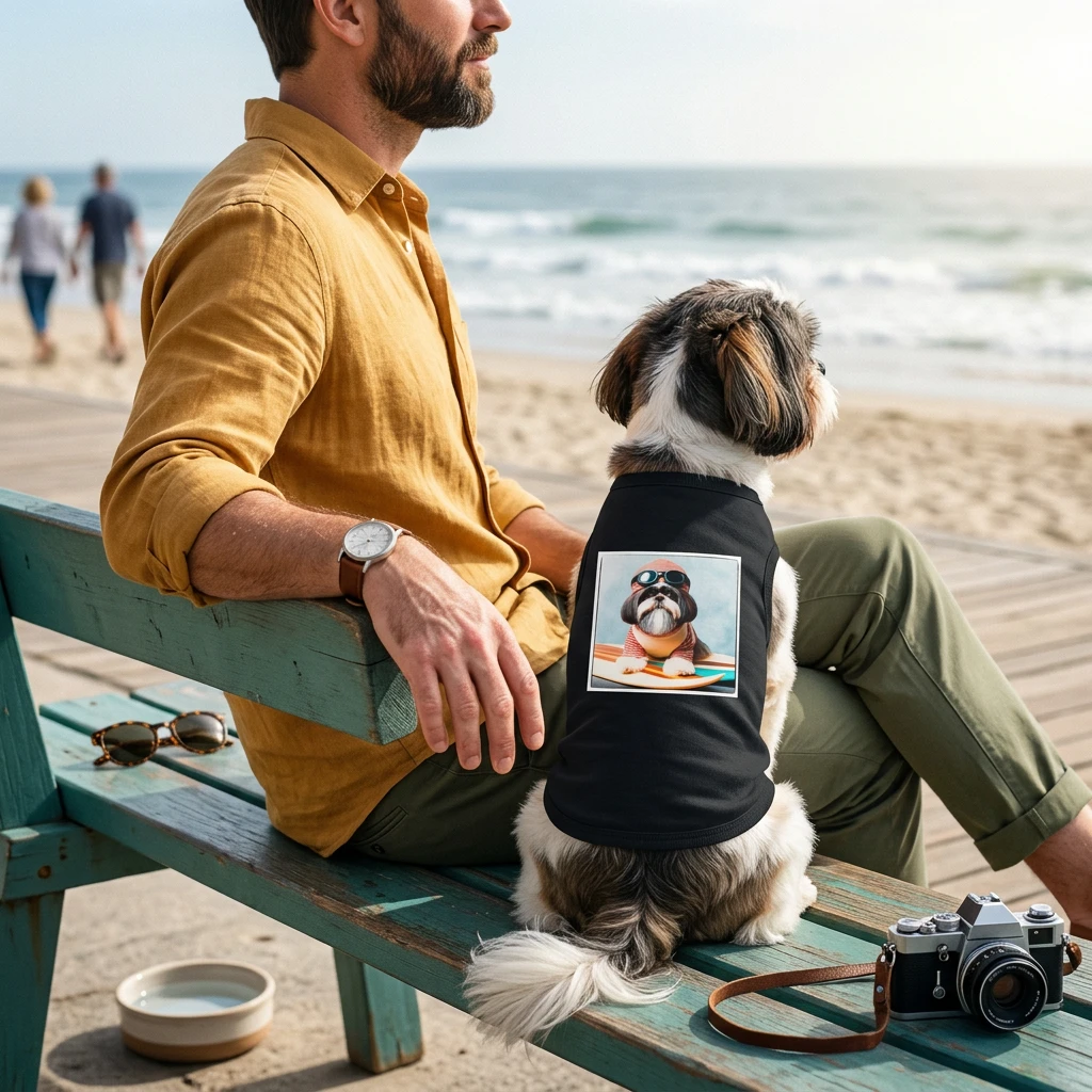 Pet Tank Top Shih Tzu surfing beauty Pets Printify