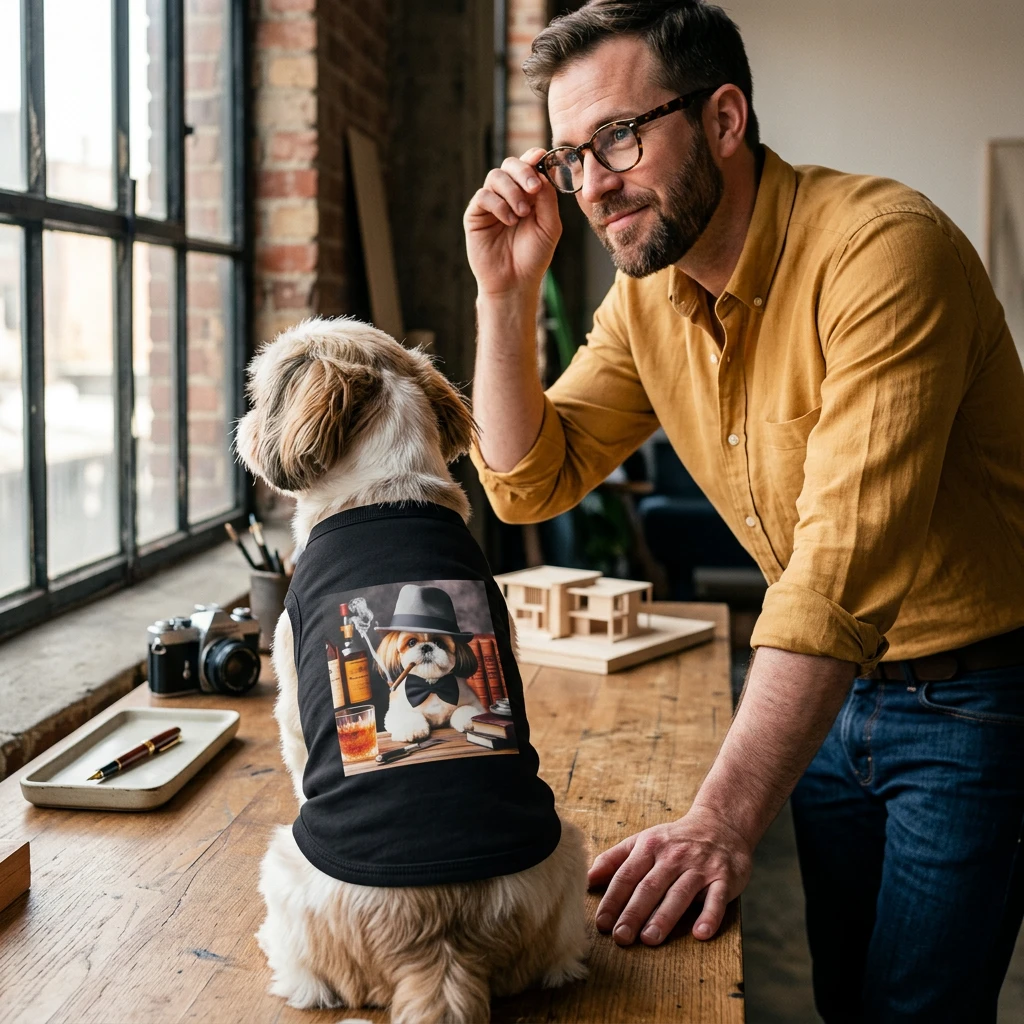Pet Tank Top Shih Tzu smoking cigars Pets Printify