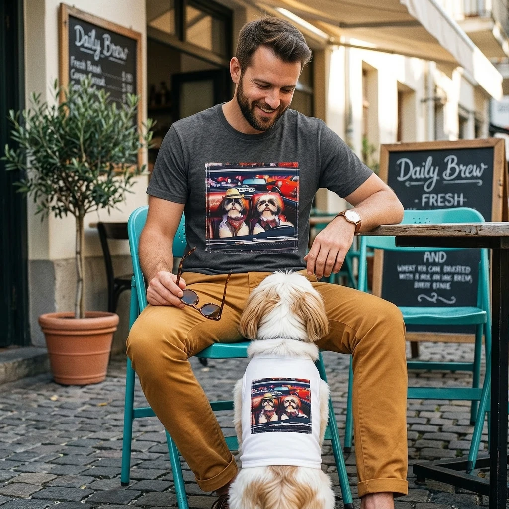 Wacky Shih Tzu driving frirbfs T-Shirt Printify