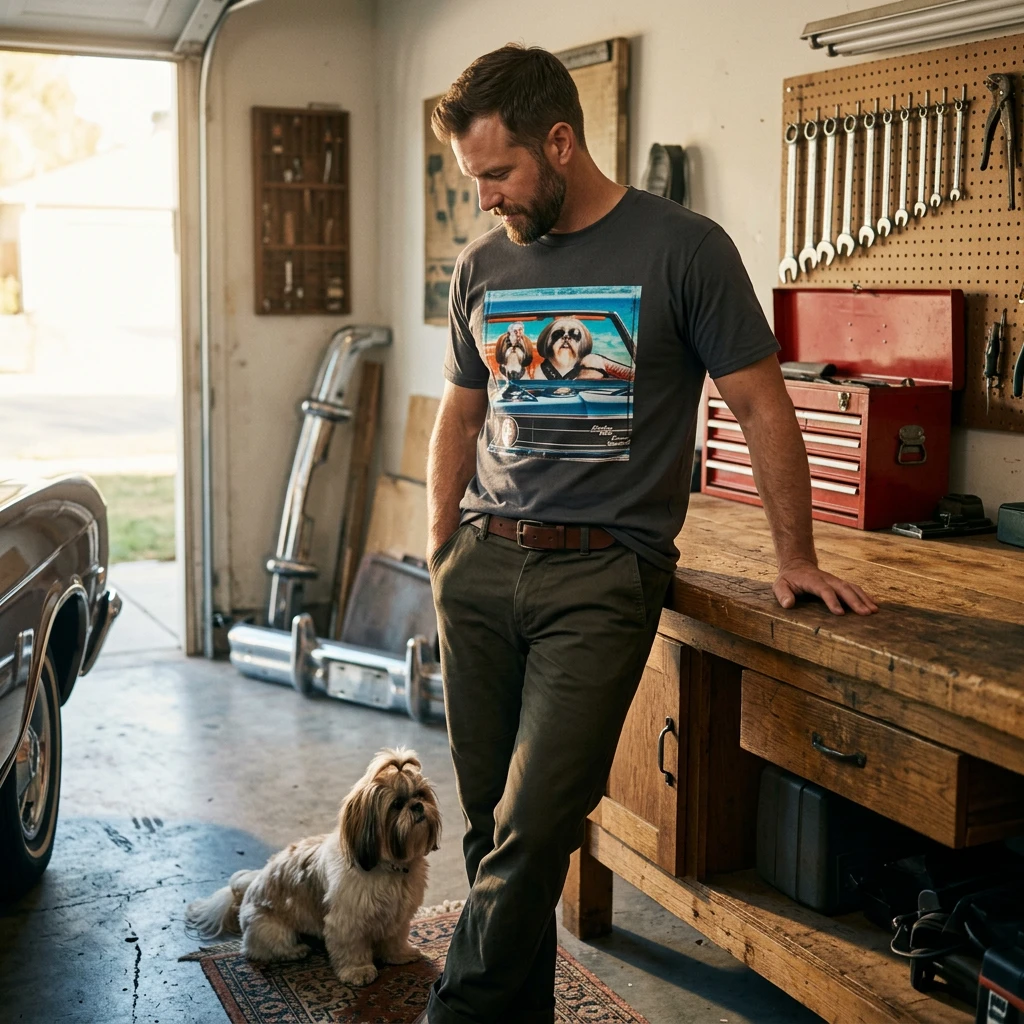 Wacky Shih Tzu couple driving T-Shirt Printify