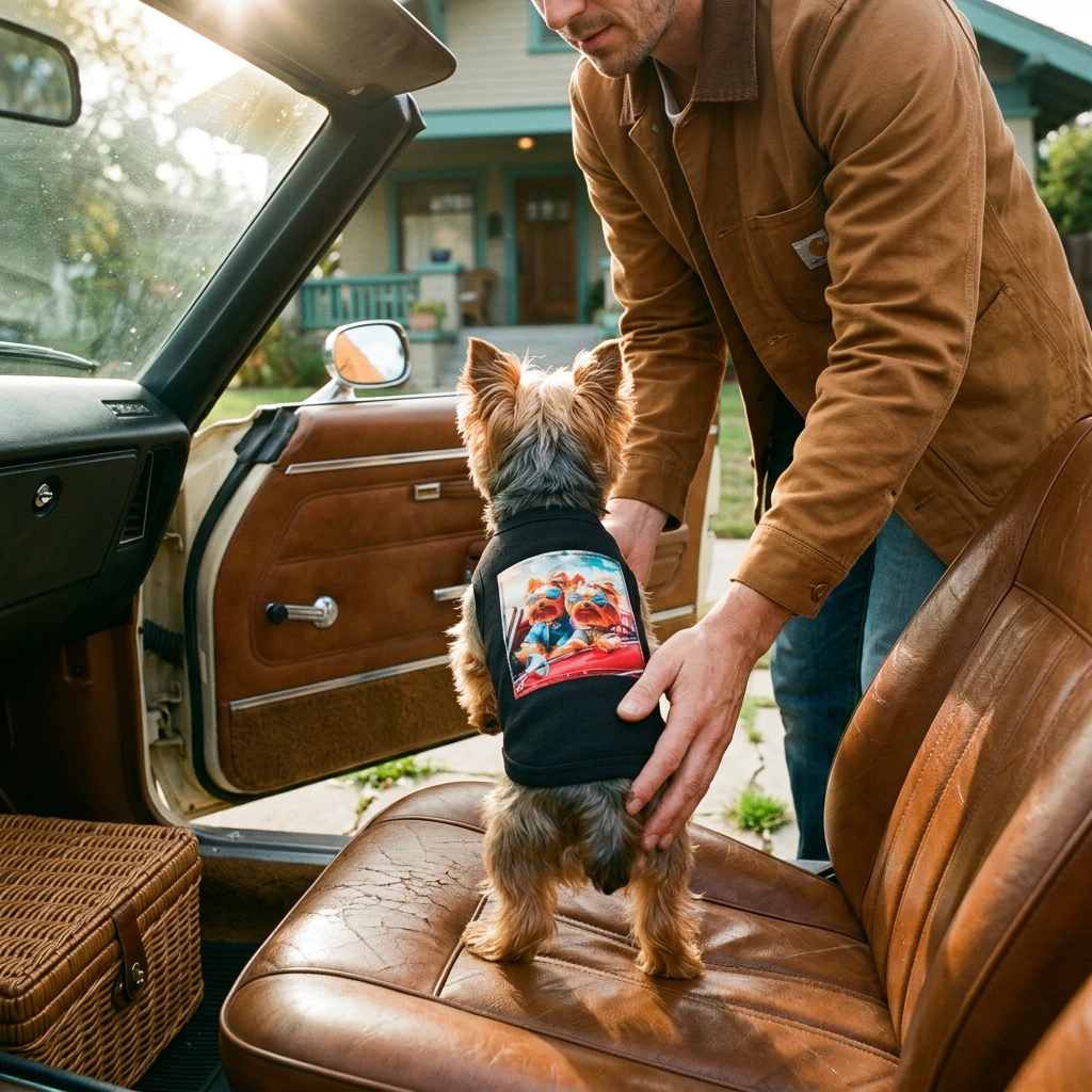 Pet Tank Top Yorkie couple driving Pets Printify