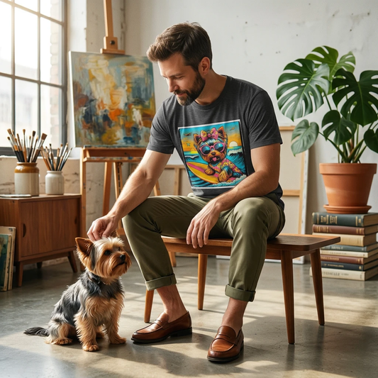 Yorkie girl surfer shirt T-Shirt Printify
