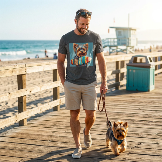 Yorkie surfing shirt T-Shirt Printify