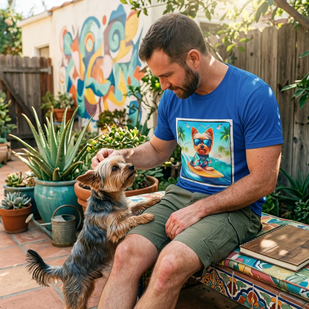 Yorkie blue waves shirt T-Shirt Printify