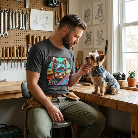 Yorkie surfing cutie shirt T-Shirt Printify