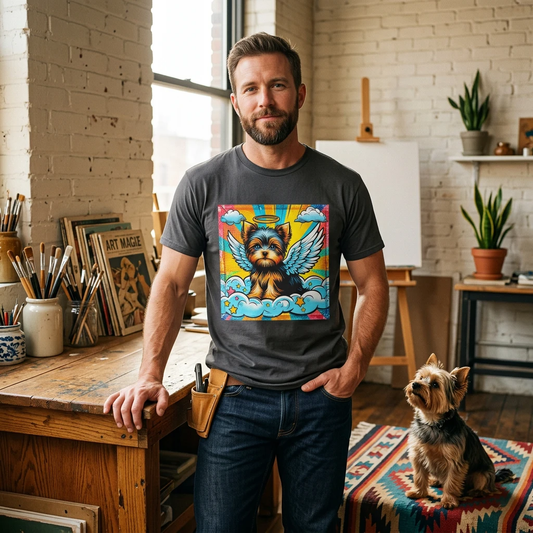 Yorkie pop art clouds shirt T-Shirt Printify