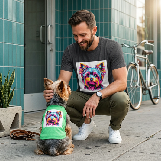 Yorkie pink and blue shirt T-Shirt Printify