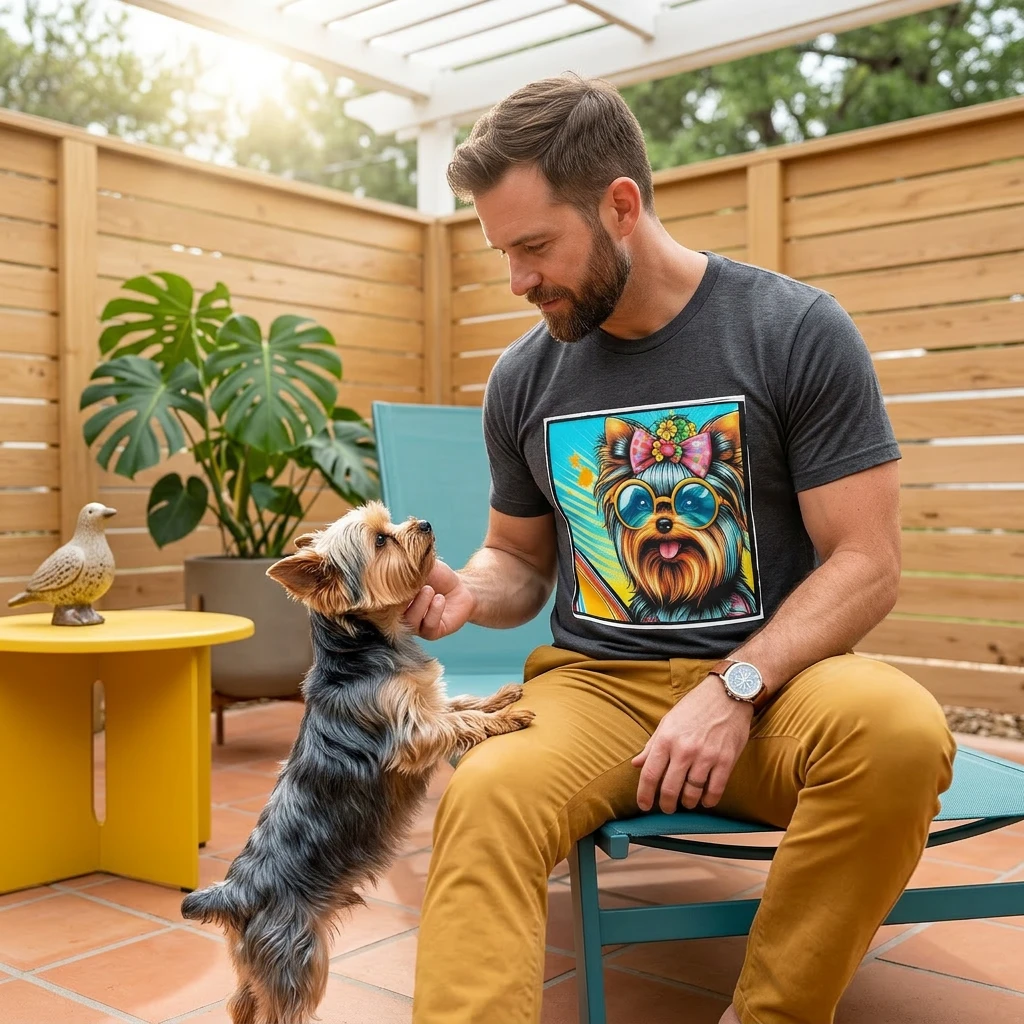 Yorkie colorful surfer shirt T-Shirt Printify