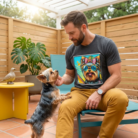 Yorkie colorful surfer shirt T-Shirt Printify