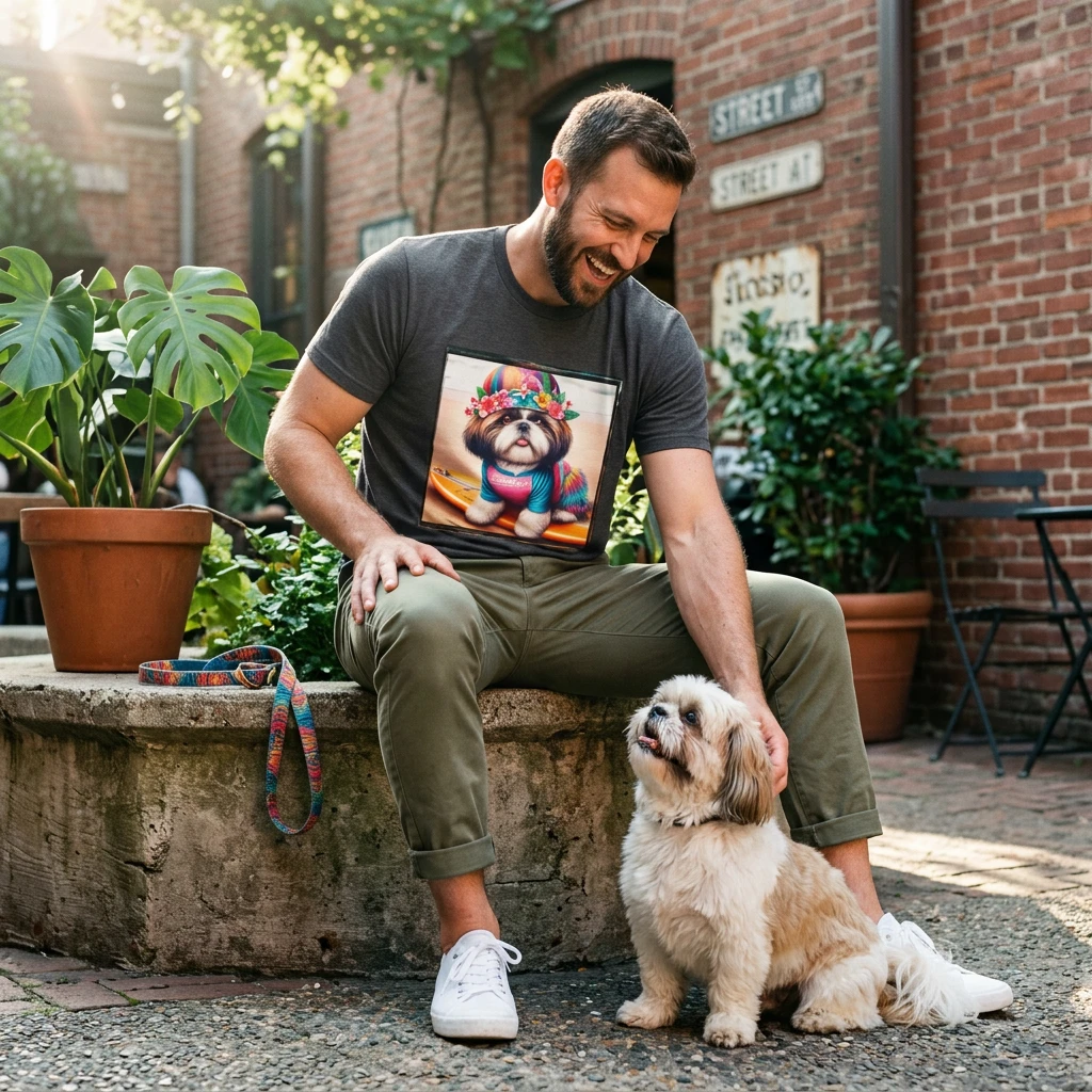 Shih Tzu flower surfer shirt T-Shirt Printify