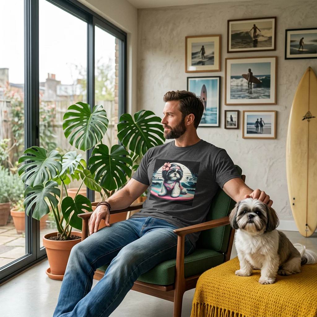 Shih Tzu girl surfer shirt T-Shirt Printify