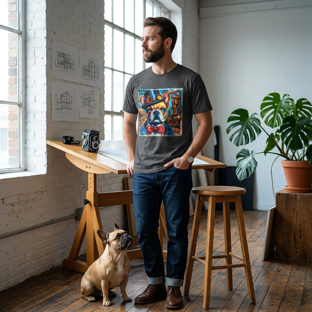 French Bulldog Colorful Steampunk Art Print For Dog Lovers Decor Gift Idea Home Office Wall T-Shirt Printify