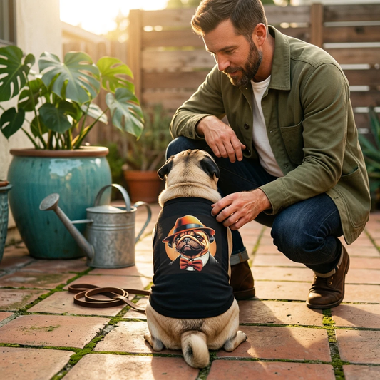 Pet Tank Top Pug cool top hat Pets Printify