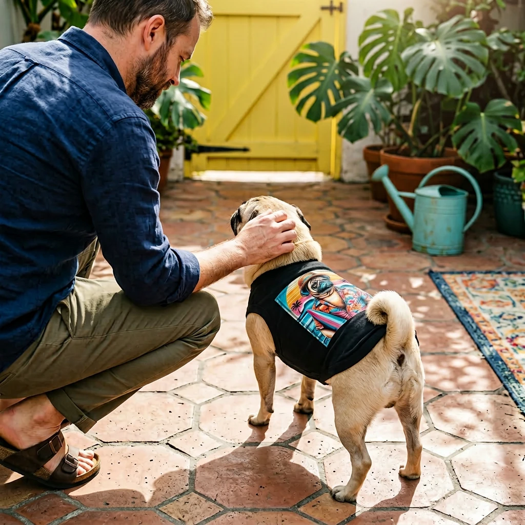 Pet Tank Top Pug surfing Pets Printify