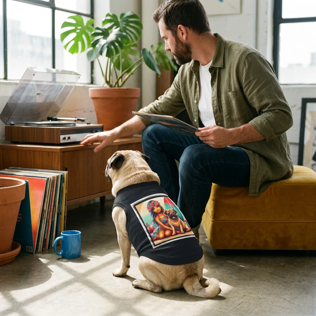 Pet Tank Top Pug Hawaiian girl Pets Printify