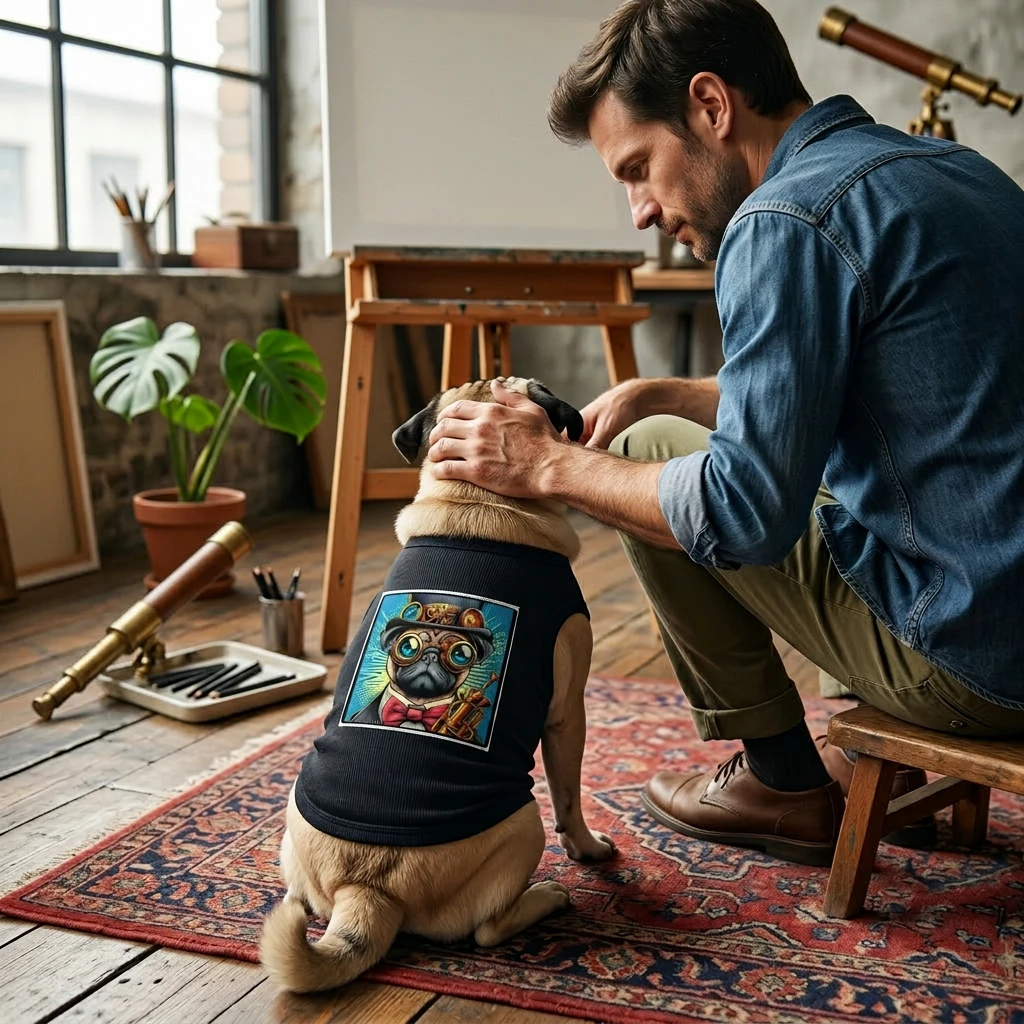 Pet Tank Top Pug steam punk cutie Pets Printify