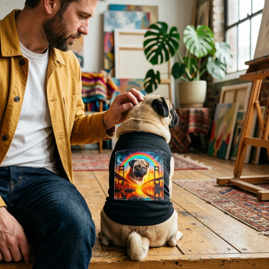 Pet Tank Top Pug bridge and rainbow Pets Printify