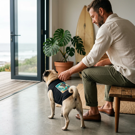 Pet Tank Top Pug happy surfer Pets Printify