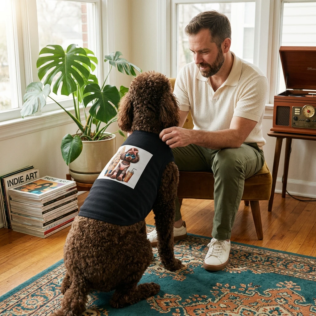 Pet Tank Top Poodle surfing baby Pets Printify