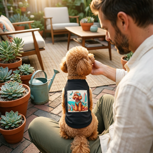 Pet Tank Top Poodle surfing cutie Pets Printify
