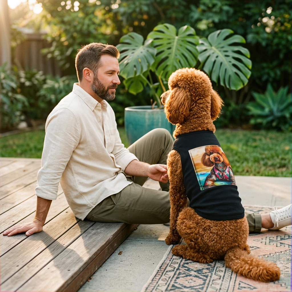 Pet Tank Top Poodle girl surfer Pets Printify