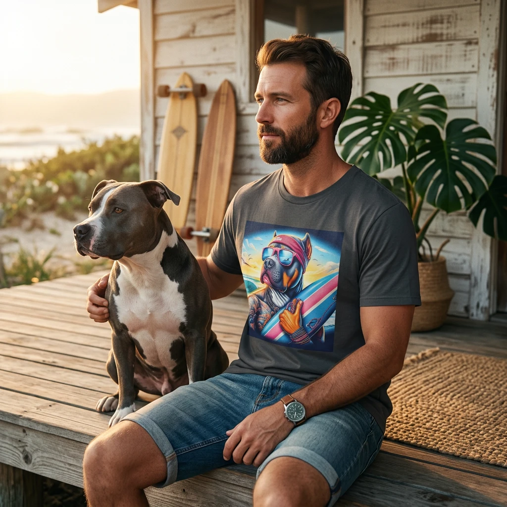 Pit Bull doggie surfer shirt T-Shirt Printify
