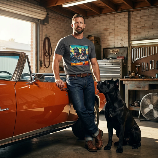 Cane Corso Dogs In Car T Shirt Graphic Tee For Dog Lovers And Italian Mastiff Enthusiasts T-Shirt Printify