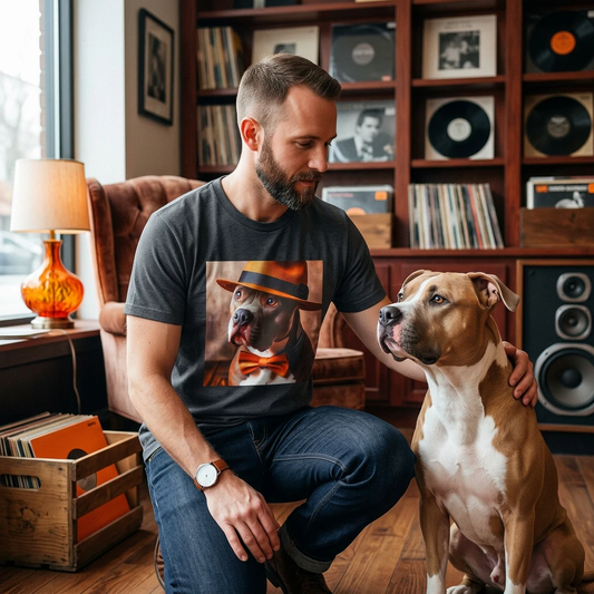 Pit Bull fun hat and bow tie shirt T-Shirt Printify