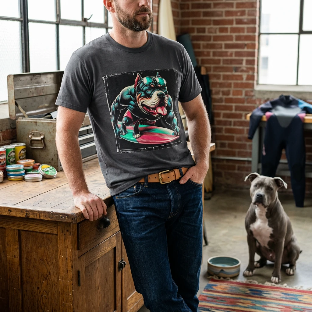 Pit Bull gym rat surfing T-Shirt Printify