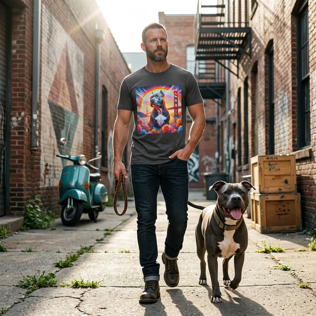 Pit Bull colorful bridge shirt T-Shirt Printify