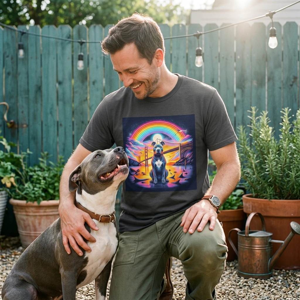 Pit Bull rainbow and bridge shirt T-Shirt Printify