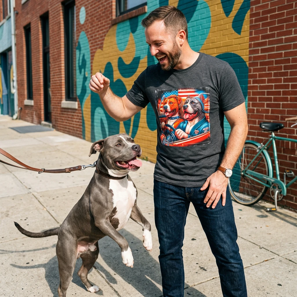 Wacky Pit Bull happy couple shirt T-Shirt Printify