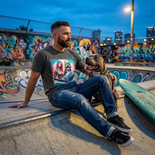 Pit Bull surfer and girl T-Shirt Printify