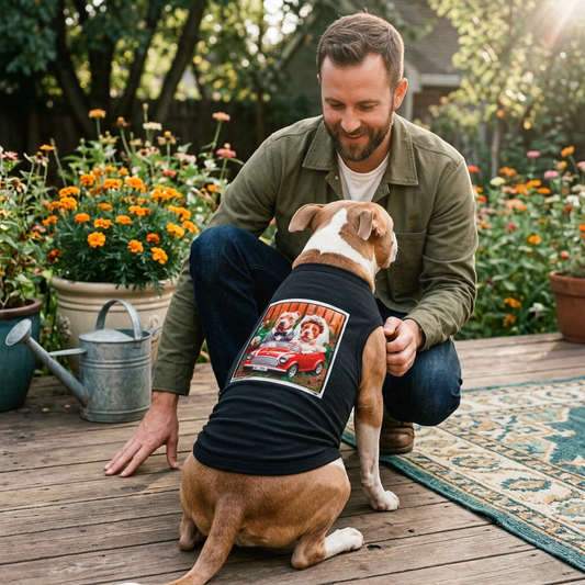 Pet Tank Top Pit Bull couple driving Pets Printify