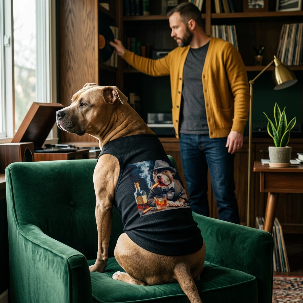 Pet Tank Top Pit Bull cigars and whiskey Pets Printify
