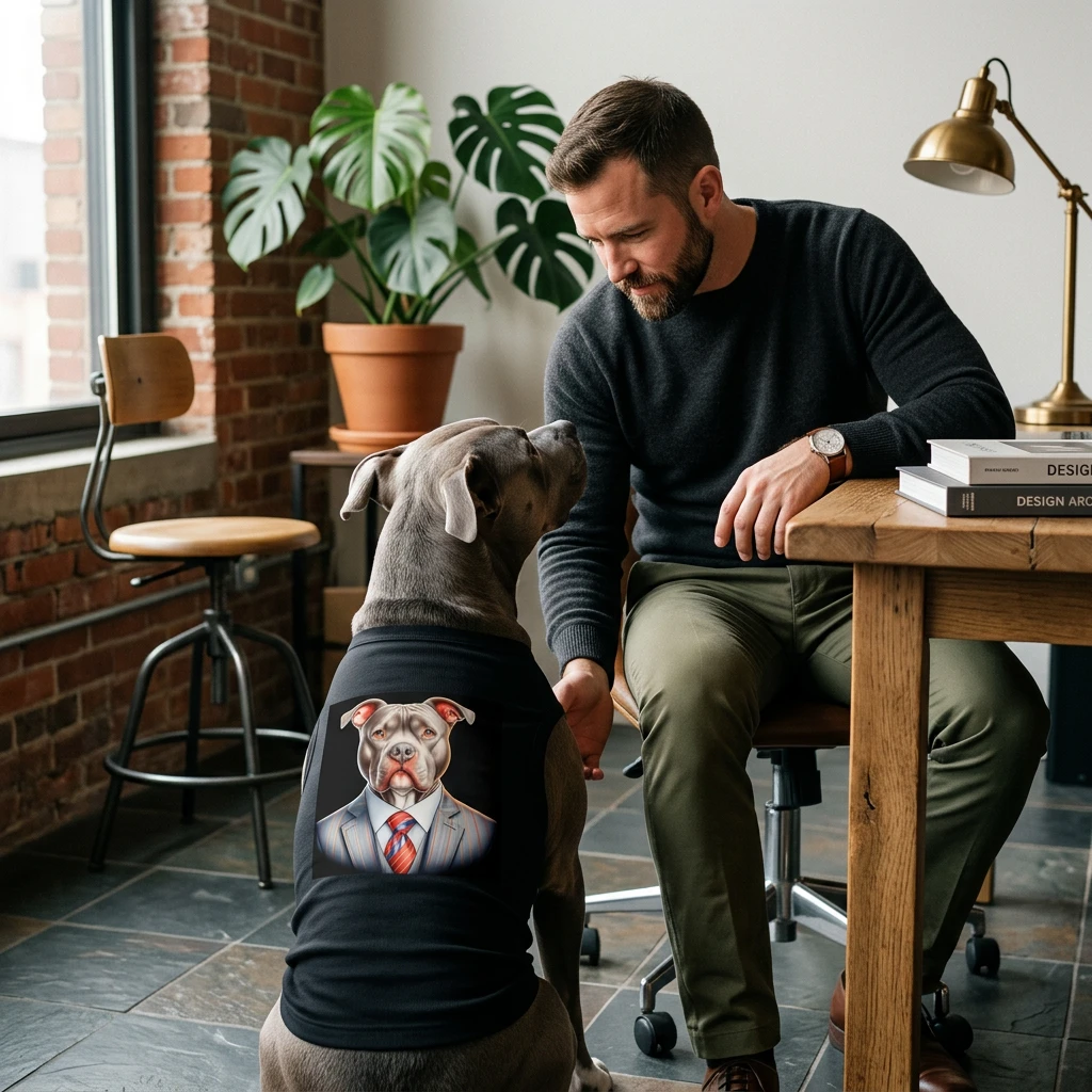 Pet Tank Top Pit Bull working businessman Pets Printify