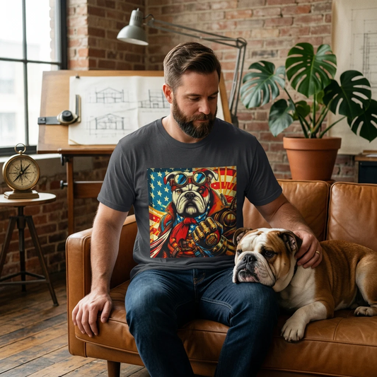 Bulldog Steampunk Hero T Shirt With Mechanical Bulldog Artwork Vintage Tee For Men And Women T-Shirt Printify