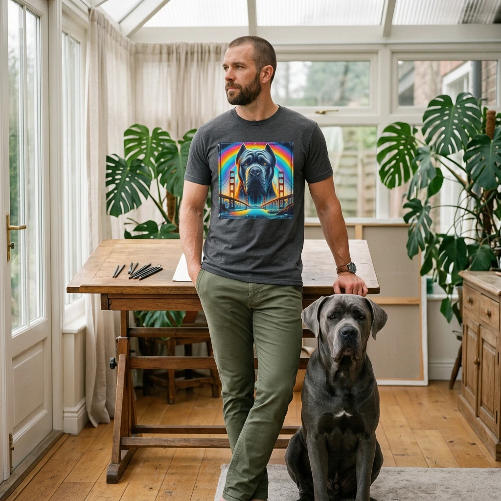 Cane Corso Double Rainbow Bridge Graphic Tee For Dog Lovers Unisex Soft Cotton Shirt Gift T-Shirt Printify