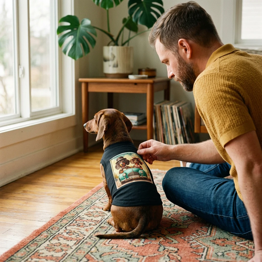 Dachshund Pet Tank Top Vintage Old Timey Couple Design Shirt for Dogs and Puppies Pets Printify