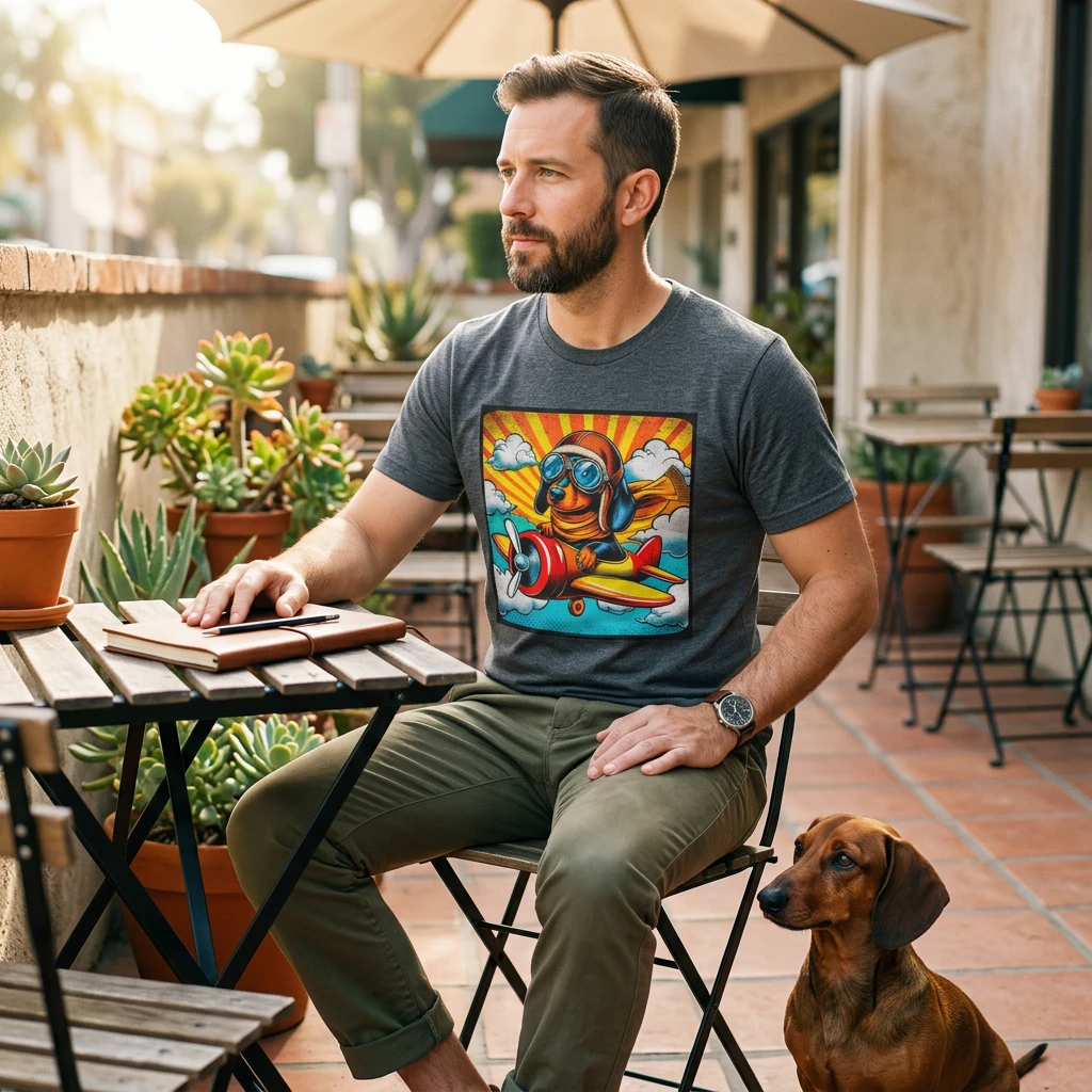 Wacky Dachshund Airplane Pilot T Shirt For Dog Lovers Funny Long Bodied Breed Graphic T-Shirt Printify