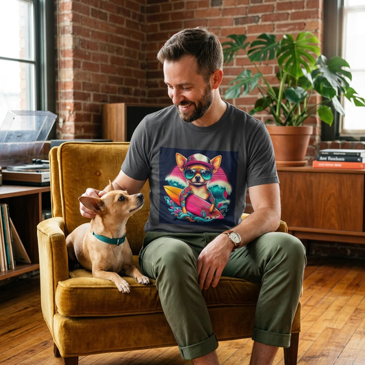 Chihuahua Surfing Colors T Shirt Cute Graphic Tee For Dog Lovers Kids And Adults T-Shirt Printify