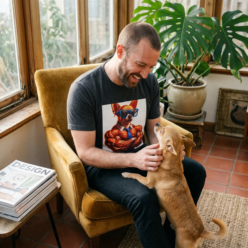 Chihuahua Muscleman Businessman Cartoon Tee For Tiny Dog Lovers Gift Idea For Fans T-Shirt Printify
