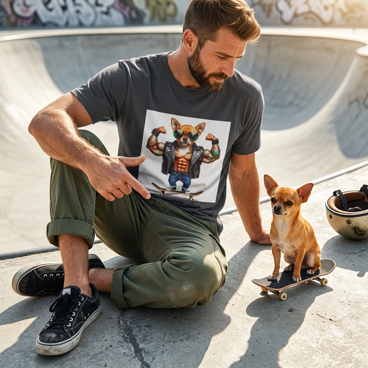 Chihuahua Skateboarding T Shirt Graphic Tee For Dog Lovers Cute Chihuahua Gift Apparel T-Shirt Printify