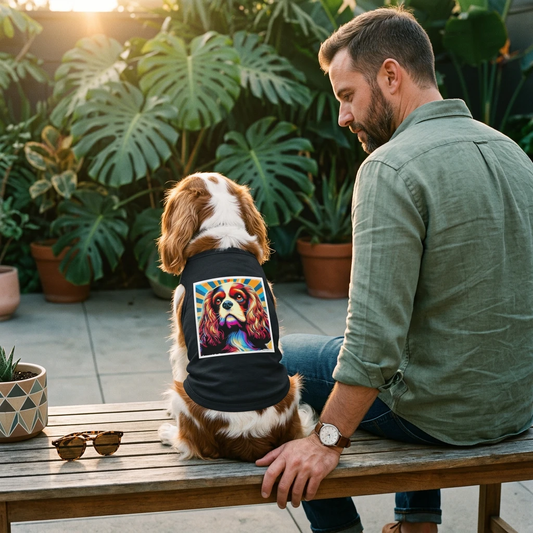 Cavalier King Charles Spaniel Striped Tank Top for Dogs Premium Pet Shirt for Small Breed Pets Printify